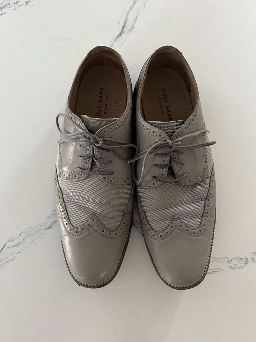 Cole Haan Men's Light Gray Wingtip Oxford Derbys Size: 13